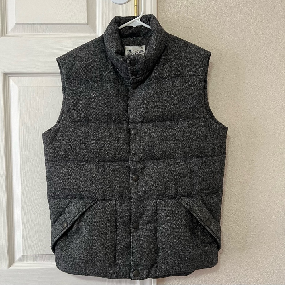 Lucky Brand Gray Herringbone Down Feather Wool Blend Puffer Vest Men’s Medium
